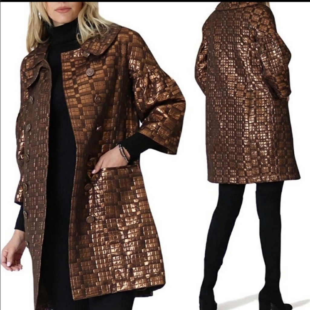 Nwt Vertigo Paris Amelia Metallic Coat In Bronze